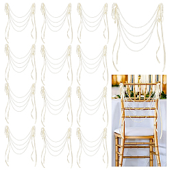 White 10Pcs Polyester & ABS Plastic Pearl Chair Strap, Party Decorations, Round, White, 700mm