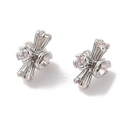 Платина Латунные микропаве из прозрачного кубического циркония, крестик, платина, 9x9x4.5 мм, отверстие : 0.6 мм