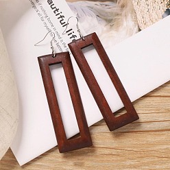 Rectangle Серьги-подвески из сплава дерева, платина, прямоугольные, 92x28 мм