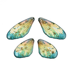 Бирюза Эпоксидная смола подвески, крыло бабочки, с золотой фольгой и блестками, бирюзовые, 37.5x17x2.5~3 мм, отверстие : 1.2 мм