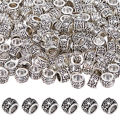 Античное Серебро 130шт. бусины из европейского сплава в тибетском стиле, бусины с большим отверстием, рондель, античное серебро, 7.5x5.5 мм, отверстие : 4 мм