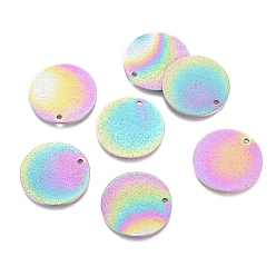 Rainbow Color Ion Plating(IP) 304 Stainless Steel Pendants, Textured, Flat Round, Rainbow Color, 20x1mm, Hole: 1.4mm