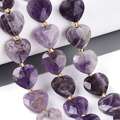 Аметист Природный аметист нитей бисера, граненое сердце, с бисером, 12.5~13.5x13.5~14.5x5.5~6.5 мм, отверстие : 0.8~1 мм, около 26~28 шт / нитка, 14.76~16.73 дюйм (37.5~42.5 см)