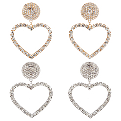 Платиновый & Золотой 2 пары 2 цвета хрустальные стразы полые сердечки висячие серьги-гвоздики, длинные серьги из цинкового сплава на день святого валентина, платиной и золотом, 91 мм, штифты : 1 мм, 1 пара / цвет