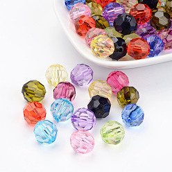 Mixed Color Transparent Acrylic Beads, Faceted Round, Mixed Color, about 12mm in diameter, hole: 2mm, about 568pcs/500g