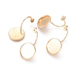 Golden Ion Plating(IP) 304 Stainless Steel Ear Nuts, Butterfly Earring Backs for Post Earrings, Flat Round Cabochon Settings, Golden, Tray: 16mm, 35x18x16mm, Hole: 0.8mm