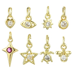 (52) Непрозрачная лаванда 16 шт 8 стиль латунные микропаве подвески из фианита, с целью перехода в кольце, долговечный, мерцающая звезда, разноцветные, 6~14x4.5~7.5x2~3 мм, отверстие : 1~3.5 мм, 2 шт / стиль