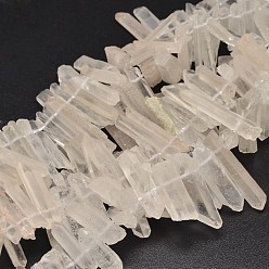 Quarzkristall Nuggets bereift natürlichen Quarz Perlenstränge, 12~40x5~8 mm, Bohrung: 1 mm, ca. 53~82 Stk. / Strang, 15.5 Zoll