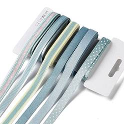 Светло-Синий 18 ярдов 6 стилей полиэфирной ленты, для поделок своими руками, бантики для волос и украшение подарка, зеленая цветовая палитра, голубой, 3/8~1/2 дюйм (9~12 мм), около 3 ярдов / стиль
