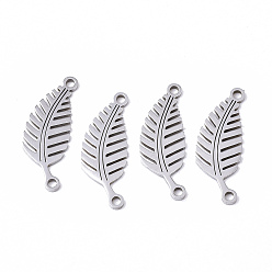 Stainless Steel Color Tarnish Resistant 201 Stainless Steel Links Connectors, Laser Cut, Leaf, Stainless Steel Color, 21x8x1mm, Hole: 1.4mm