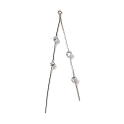 Платина Большие подвески из латуни с микропейвом и прозрачным фианитом, ромбовидная кисточка, платина, 91x7x4 мм, отверстие : 1.8 мм