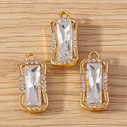 Clear Alloy Rhinestone Pendants, with Glass, Rectangle, Clear, 22x9mm, 10pcs/set