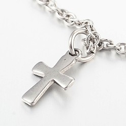Stainless Steel Color Cross Stainless Steel Anklets, with Lobster Clasps and End Chains, Stainless Steel Color, 230x2mm