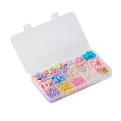 Mixed Color DIY Jewelry Making Kits for Kids, Including Opaque & Transparent Acrylic Beads, Polystyrene Plastic Beads, Acrylic Linking Rings, Zinc Alloy Lobster Claw Clasps, Iron Findings, Plastic Ear Nuts, Mixed Color, Beads: 775~777pcs/set