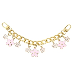 Golden Alloy Pink Enamel Flower Charm Bag Decorative Chains, Purse Chain Replacement, Golden, 195mm
