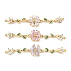 (52) Непрозрачная лаванда Шармы-соединители из латуни с паве из кубического циркония, цветок ссылки, для изготовления аксессуаров для волос, реальный 18 k позолоченный, разноцветные, 60x12x3 мм, отверстие : 0.8 мм