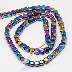 Multi-color Plated Electroplate Non-magnetic Synthetic Hematite Beads Strands, Cube, Grade A, Multi-color Plated, 3x3x3mm, Hole: 1mm, about 127pcs/strand, 16 inch