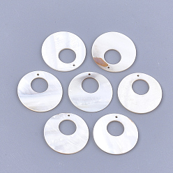 Морская Ракушка Подвески из пресноводных оболочек, плоско-круглые, цвет морской раковины, 30~30.5x2~3 мм, отверстие : 2~3 мм