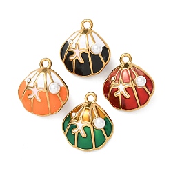 (52) Непрозрачная лаванда 304 Подвески из нержавеющей стали с эмалью и имитацией жемчуга из АБС-пластика, подвески в форме ракушек, ионное покрытие (ip), реальный 18 k позолоченный, разноцветные, 18.5x17x11 мм, отверстие : 1.8 мм