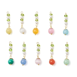 (52) Непрозрачная лаванда 10шт. 10 цвета подвески «кошачий глаз», круглые, со стеклянной и ракушковой жемчужиной и золотой латунной петлей, разноцветные, 31.5x8 мм, отверстие : 1.8 мм, 1 шт / цвет