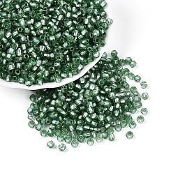 Морско-зеленый Серебряные подкладке стекло бисер, двухконусные, цвета морской волны, 3x4 мм, отверстие : 1.5~1.6 мм, Около 9000 шт / фунт