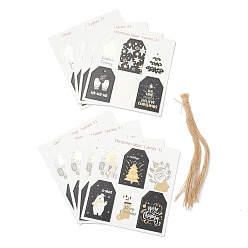 Coloré Rubans de papier à thème de noël, avec des cordes de chanvre, pour les décorations d'arbres de Noël, hexagone, Motif à thème de Noël, hexagone avec motif : mm, 68x45x0.4pcs / feuille