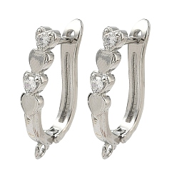 Платина Фурнитура для сережек в форме сердца из латуни с микропаве и прозрачными кубическими циркониями, без кадмия и без свинца, стойки покрытие, долговечный, защёлка с петлёй, платина, 22.5x16x4 мм, отверстие : 1.4 мм, штифты : 1 мм