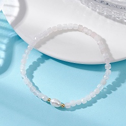 Розовый Кварц Браслеты из натуральных кубических бусин розового кварца для женщин, с овальной жемчужной бусиной и латунными бусинами, реальный 18 k позолоченный, внутренний диаметр: 2.05 дюйм (5.2 см)