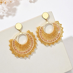 Золотистый Плоские круглые 304 серьги-гвоздики из нержавеющей стали с бусинами из стекла, золотые, золотые, 70x52 мм