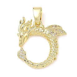 Настоящее золото 18K Латунные микро проложить кубического циркония подвески, без кадмия и без свинца, дракон, реальный 18 k позолоченный, 20x18.5x3 мм, отверстие : 3x5.5 мм