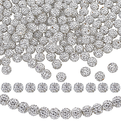 Cristal 200 piezas pavimentan bolas de bola de discoteca, Abalorios de rhinestone de arcilla polímero, Grado A, rondo, cristal, 10 mm, agujero: 1.5 mm