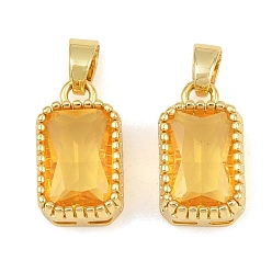 Gold Brass & Glass Pendants, Faceted Rectangle Charm, Long-Lasting Plated, Rack Plating, Cadmium Free & Lead Free, Golden, Gold, 17x10x6mm, Hole: 6x3.5mm
