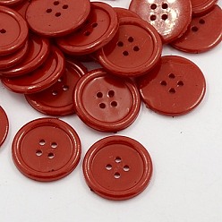Dark Red Acrylic Sewing Buttons, Plastic Shirt Buttons for Costume Design, 4-Hole, Dyed, Flat Round, Dark Red, 25x3mm, Hole: 2mm