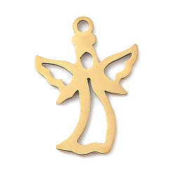 Настоящее золото 18K 201 подвески из нержавеющей стали, ангельское очарование, лазерная резка, реальный 18 k позолоченный, 18x13x1 мм, отверстие : 1.5 мм