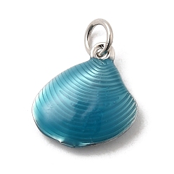 Темно-бирюзовый Латунь эмаль прелести, шарм из ракушек, долговечный, без свинца и без кадмия, с целью перехода в кольце, стойки покрытие, платина, темные бирюзовый, 14.5x13.5x4 мм, отверстие : 3.5 мм