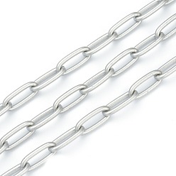 Silver Eco-friendly Spray Painted Handmade Brass Paperclip Chains, Soldered, with Spool, Silver, 17x8x2mm, 32.8 feet(10m)/roll