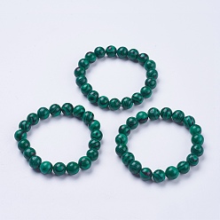 Malachite Synthetic Malachite Beaded Stretch Bracelets, Round, 2-1/8 inch(53mm)