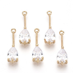 Прозрачный Прозрачные стеклянные подвески, с фурнитурой латунной золотого тона, граненые, слеза, прозрачные, 18x5x4 мм, отверстие : 1 мм