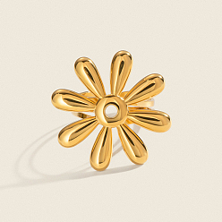 Настоящее золото 18K Цветок 304 открытые манжеты из нержавеющей стали для женщин, реальный 18 k позолоченный, 26 мм, размер США 7 1/4 (17.5 мм)