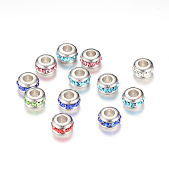 Mixed Color Resin Rhinestone Beads, Large Hole Beads, with CCB Plastic Findings, Rondelle, Mixed Color, 12~13x6.5mm, Hole: 7mm