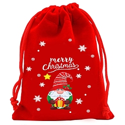 Gnome Рождественские бархатные мешочки для упаковки ювелирных изделий с принтом, шнурок сумки, с нейлоновым шнуром, красные, гном, 18x13 см