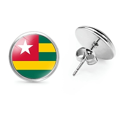 Разноцветный Плоские круглые стеклянные серьги-гвоздики на тему национального флага, серьги из платинового сплава, красочный, 12 мм