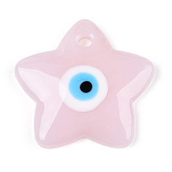Pink Подвески лэмпворк ручной работы, звезда с дурным глазом, розовые, 38x38x5.5 мм, отверстие : 3.5 мм