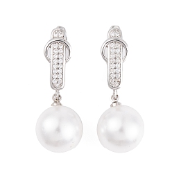 Платина Серьги из латуни с прозрачным фианитом из АБС-пластика с жемчугом, без кадмия и без свинца, долговечный, круглые, серьги обруча, платина, 31x7 мм