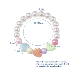 Mixed Color Kids Acrylic Beaded Stretch Bracelets, with Eco-Friendly Plastic Imitation Pearl and Acrylic Beads, Heart & Round, Mixed Color, 1-5/8 inch(4.3cm)