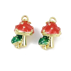 Гриб Латунь эмаль подвески, с целью перехода в кольце, фруктовое очарование, без свинца и без кадмия, долговечный, стойки покрытие, реальный 18 k позолоченный, гриб, 19x13x11 мм, отверстие : 3 мм