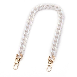 White Opaque Acrylic Twist Chains Bag Handles, with Alloy Spring Gate Ring & Swivel Clasps, for Bag Straps Replacement Accessories, Golden, White, 48cm