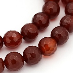 Dark Red Carnelian Beads Strands, Faceted, Dyed, Round, Dark Red, 8mm, Hole: 1mm, about 48 pcs/strand, 15 inch