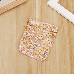 Pink Прямоугольные подарочные пакеты из органзы с кулиской, Розовые мешочки с золотым тиснением для хранения подарков на свадьбу, розовые, 16x11 см