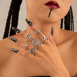 Античное Серебро Наборы колец из сплава на тему Хэллоуина, античное серебро, внутренний диаметр: 17~18 мм